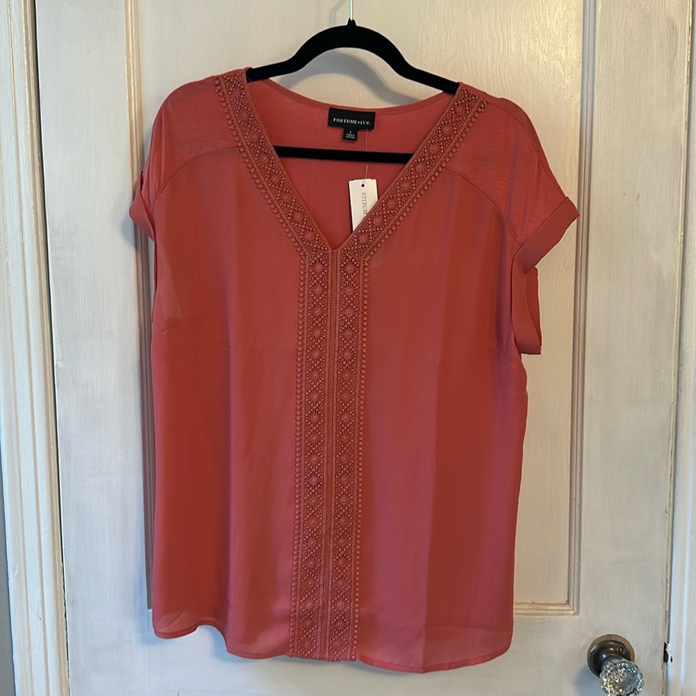 Fortune & Ivy coral pink  L nwt stitch fix mixed materials